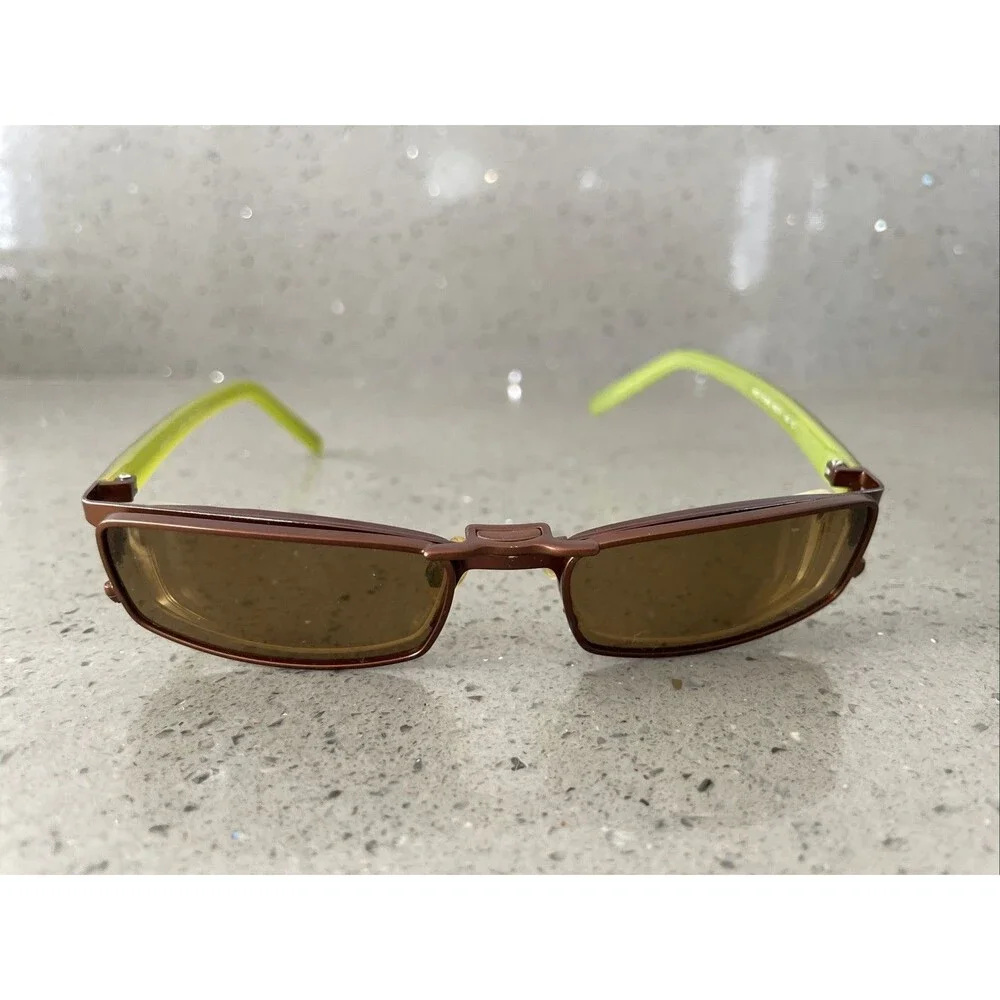 EASYCLIP MOD O1049 BROWN GREEN EYEGLASSES FRAMES ONLY 48-17-140 10 Sunglasses